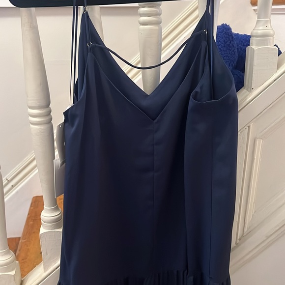 Navy Blue Silk Dress - Tiered With Spaghetti Straps - M - Picture 5 of 5